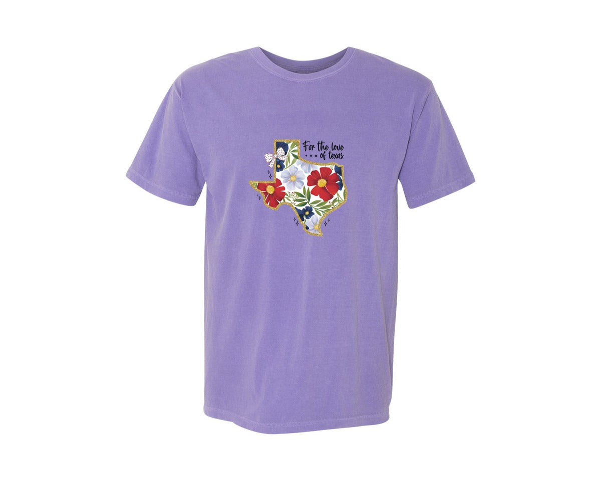 brand:Comfort Colors|color:Violet|For The Love Of Texas Floral Texas 2 Graphic T-Shirt