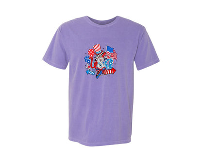 brand:Comfort Colors|color:Violet|Retro 4Th Of July Usa 2 Graphic T-Shirt