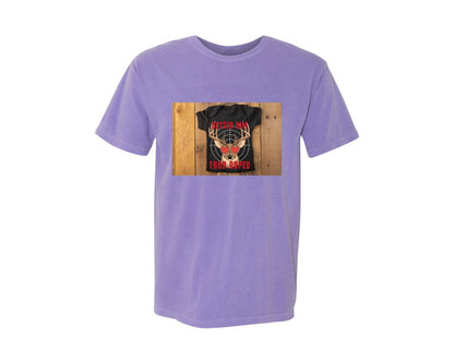 brand:Comfort Colors|color:Violet|Better Aim Than Cupid Funny Deer Graphic T-Shirt