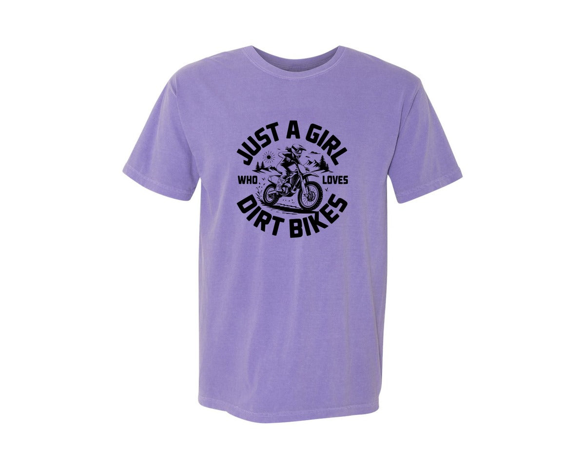 brand:Comfort Colors|color:Violet|Just A Girl Who Loves Dirt Bikes T S Graphic T-Shirt