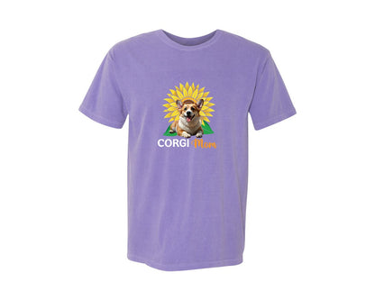 brand:Comfort Colors|color:Violet|Corgi Mom Sunflower Graphic T-Shirt