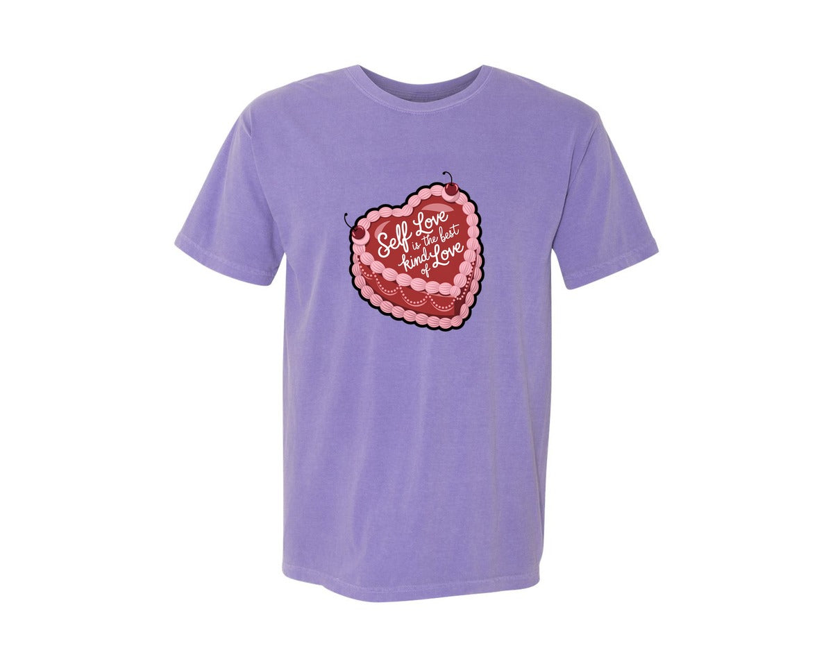 brand:Comfort Colors|color:Violet|Self Love Cake Heart Shaped Design 2 Graphic T-Shirt