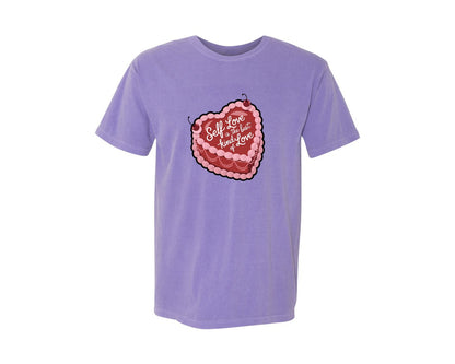 brand:Comfort Colors|color:Violet|Self Love Cake Heart Shaped Design 2 Graphic T-Shirt