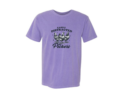 brand:Comfort Colors|color:Violet|Funny Easily Distracted By Peckers Shirt Graphic T-Shirt