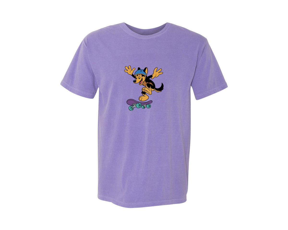 brand:Comfort Colors|color:Violet|German Shepherd Skating Illustration Graphic T-Shirt