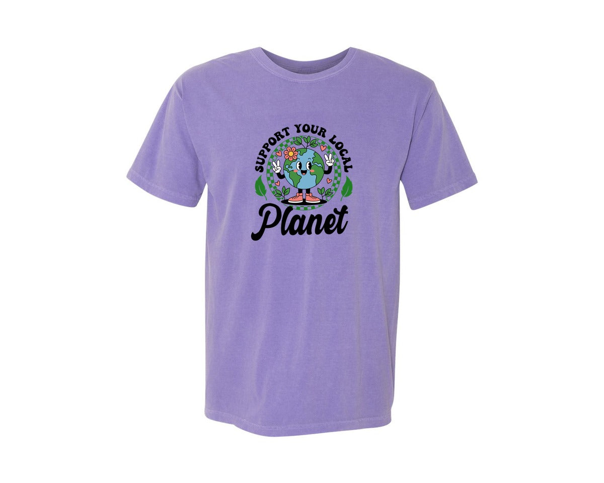 brand:Comfort Colors|color:Violet|Earth Day Support Your Local Planet 2 Graphic T-Shirt