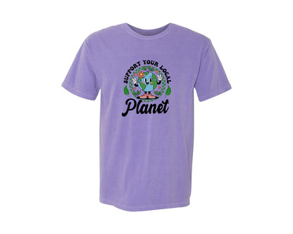brand:Comfort Colors|color:Violet|Earth Day Support Your Local Planet 2 Graphic T-Shirt