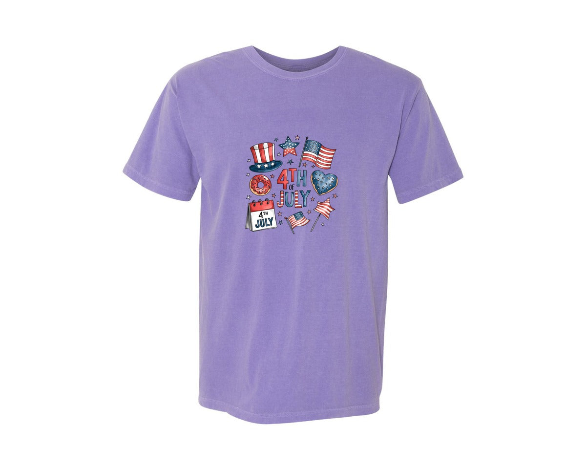 brand:Comfort Colors|color:Violet|4Th Of July Patriotic American Flag Graphic T-Shirt