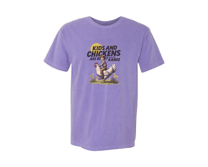 brand:Comfort Colors|color:Violet|Kids And Chickens Vintage Farm Graphic T-Shirt