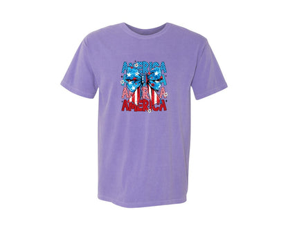 brand:Comfort Colors|color:Violet|Preppy America Coquette 4Th Of July 2 Graphic T-Shirt