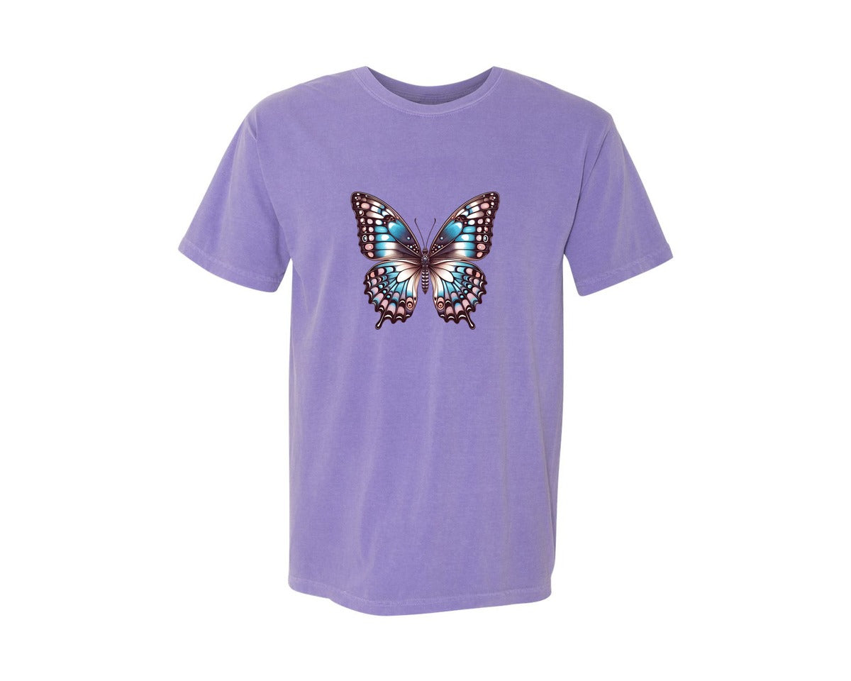 brand:Comfort Colors|color:Violet|Beautiful Butterfly Transparent Clip Graphic T-Shirt