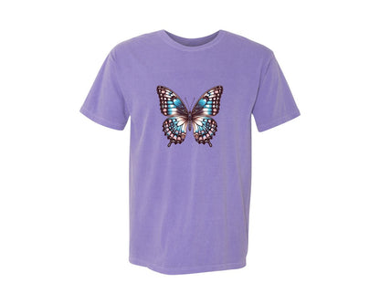 brand:Comfort Colors|color:Violet|Beautiful Butterfly Transparent Clip Graphic T-Shirt
