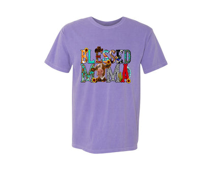brand:Comfort Colors|color:Violet|Blessed Mama Christian Mama 8 Graphic T-Shirt