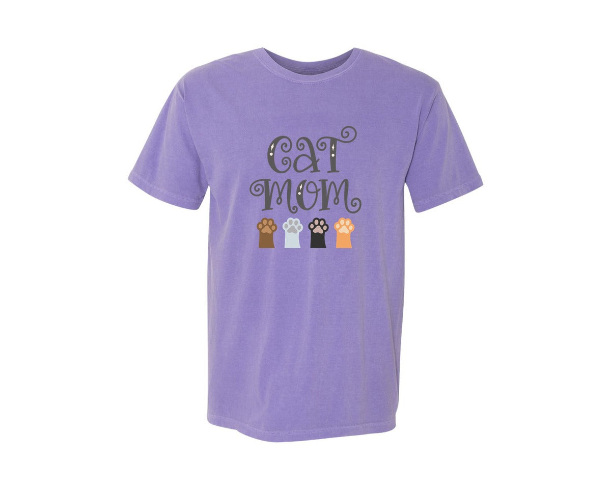 brand:Comfort Colors|color:Violet|Cat Mom Cute Crazy Cat Lady Quote 2 Graphic T-Shirt