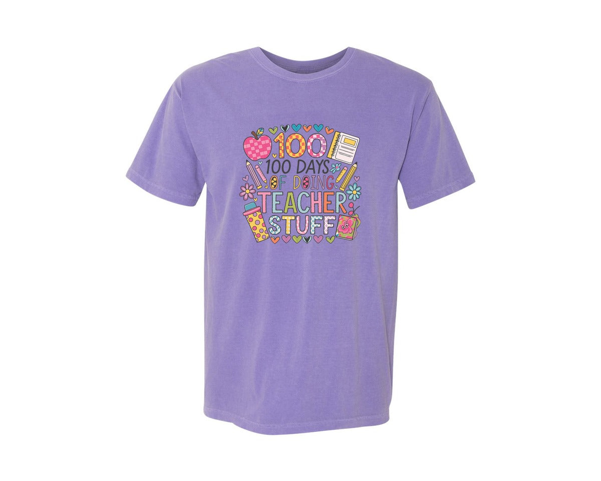 brand:Comfort Colors|color:Violet|100 Days Of School 57 Graphic T-Shirt