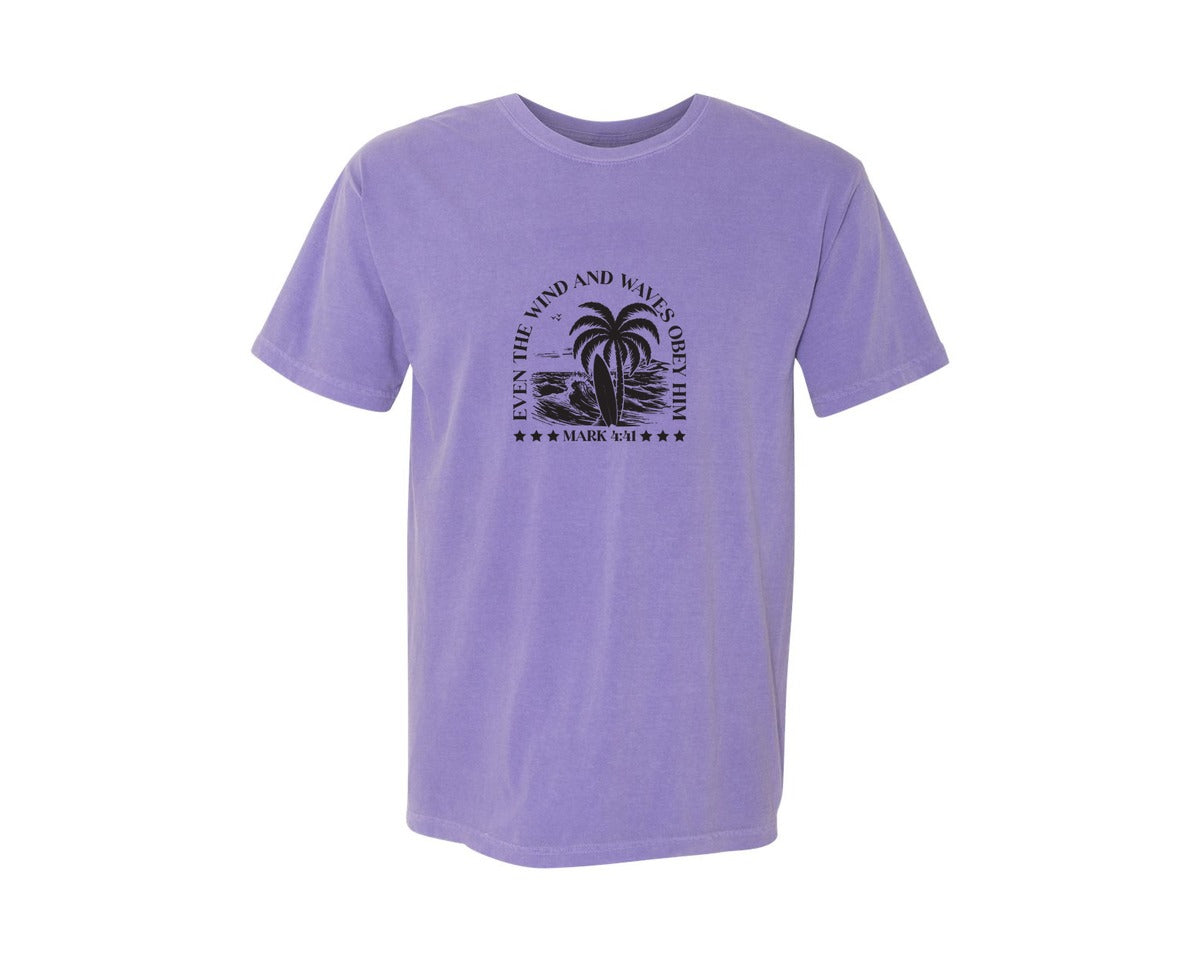 brand:Comfort Colors|color:Violet|Wind And Waves Obey Him Mark 441 Graphic T-Shirt