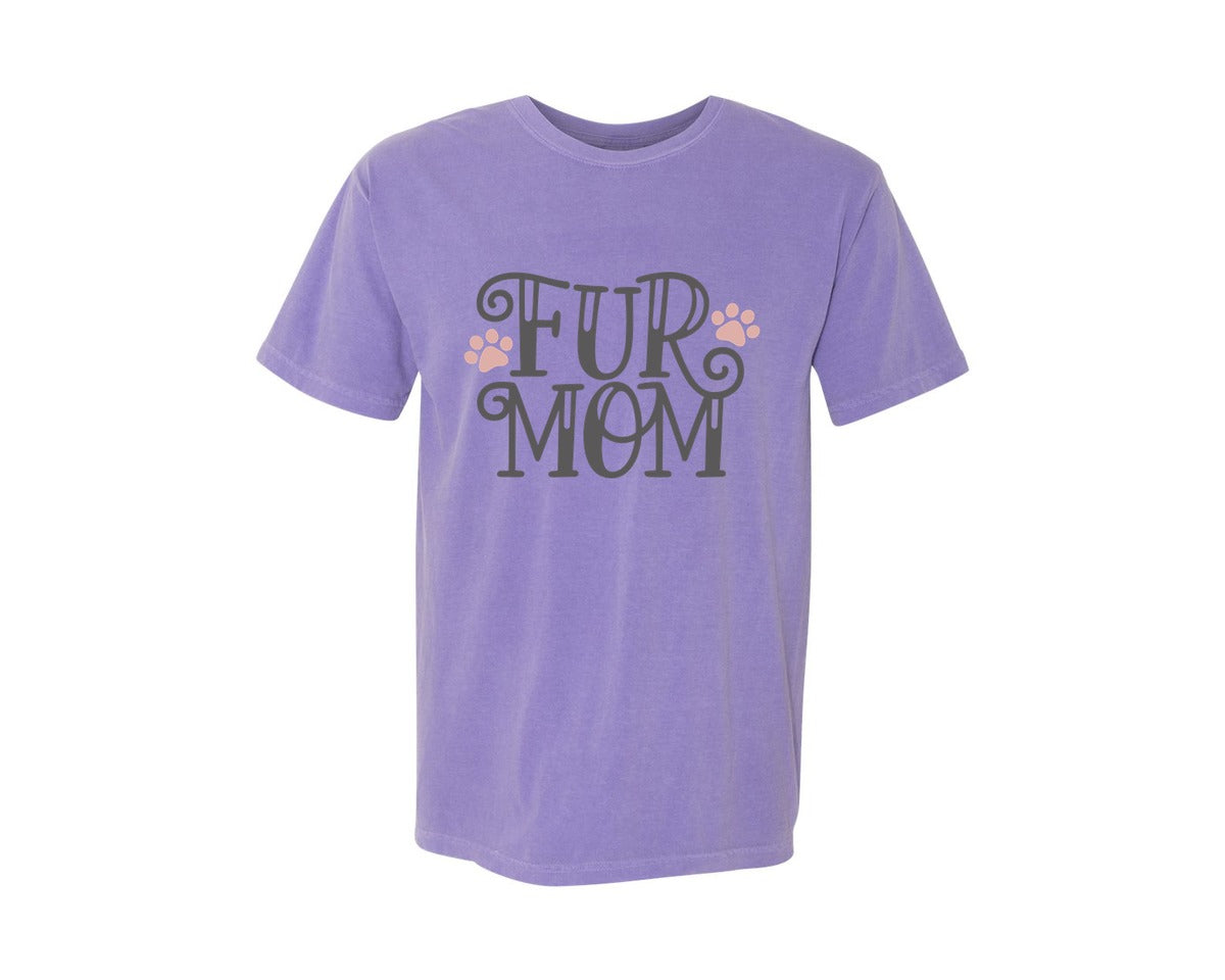 brand:Comfort Colors|color:Violet|Fur Mom Cute Crazy Cat Lady Quote 2 Graphic T-Shirt