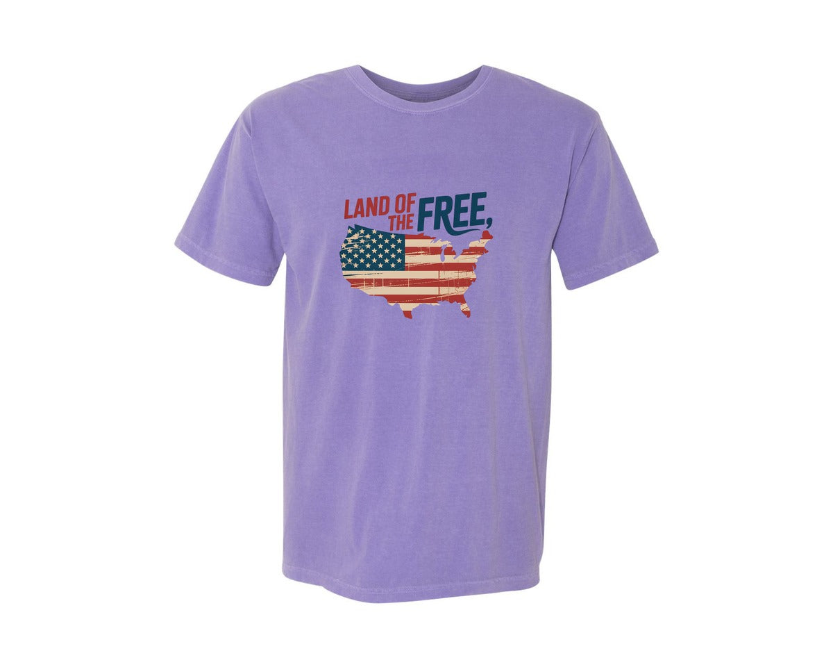 brand:Comfort Colors|color:Violet|Land Of The Free Usa Map Pngamerica Map Graphic T-Shirt