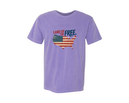 brand:Comfort Colors|color:Violet|Land Of The Free Usa Map Pngamerica Map Graphic T-Shirt
