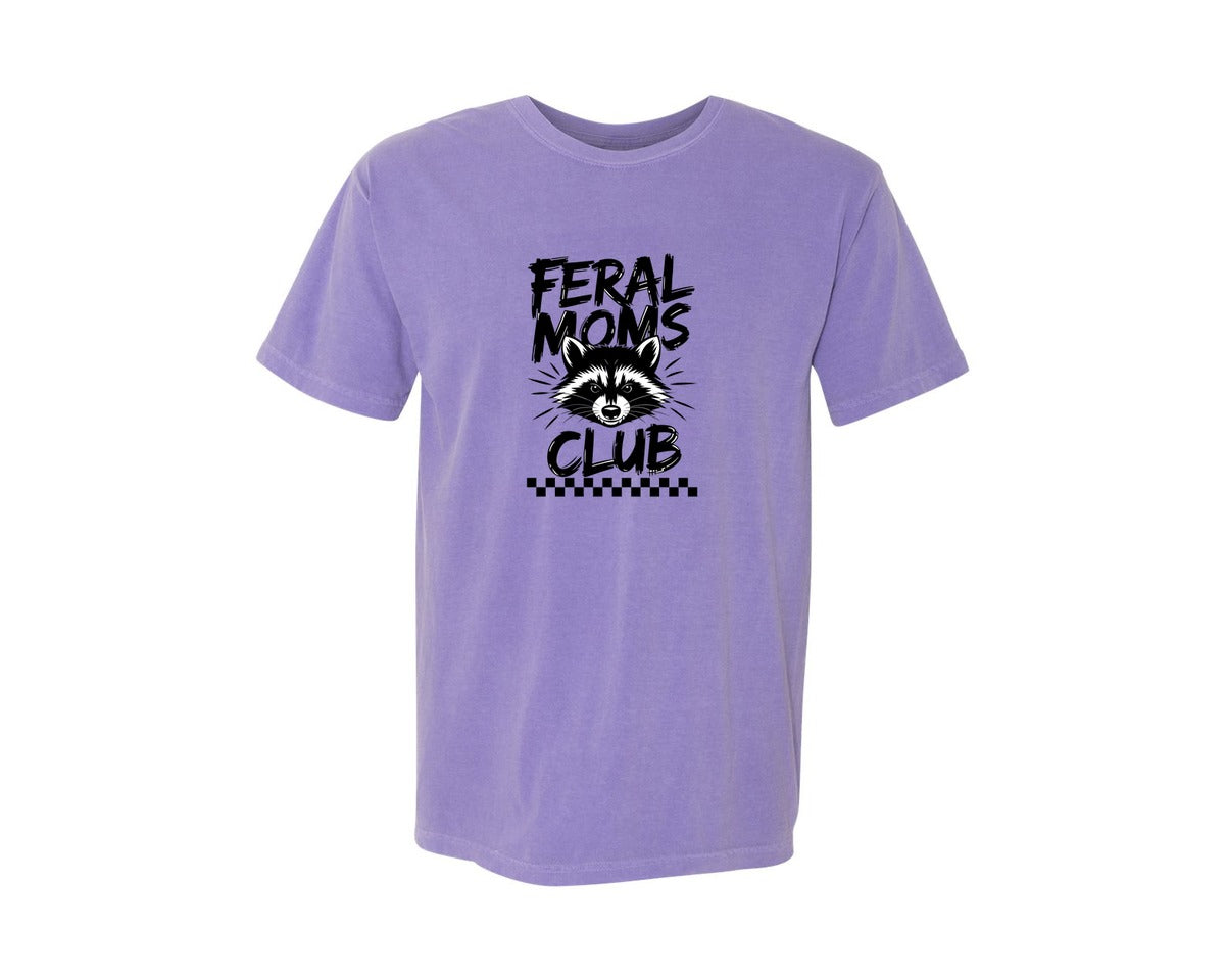 brand:Comfort Colors|color:Violet|Feral Moms Club Mom Life Raccoon Graphic T-Shirt