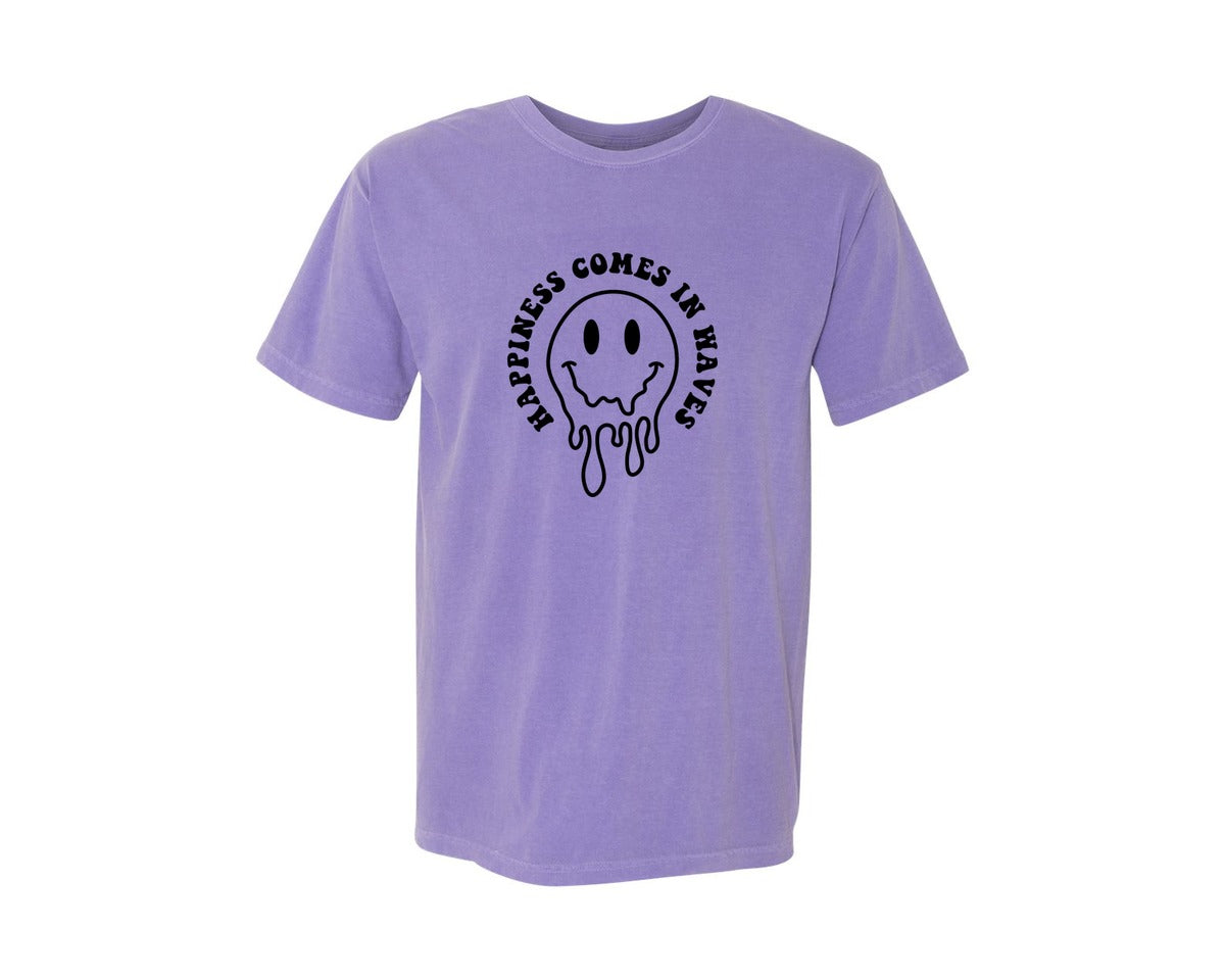 brand:Comfort Colors|color:Violet|Happiness Comes In Waves Wavy Graphic T-Shirt
