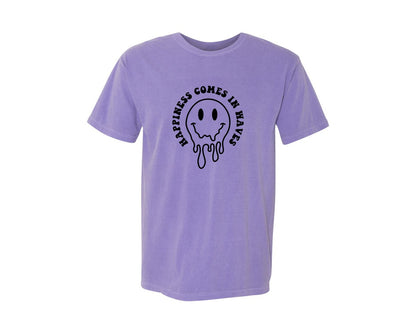brand:Comfort Colors|color:Violet|Happiness Comes In Waves Wavy Graphic T-Shirt