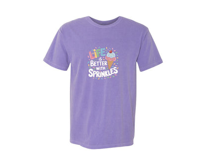 brand:Comfort Colors|color:Violet|Life Is Better Sprinkles T Shirt Design Graphic T-Shirt