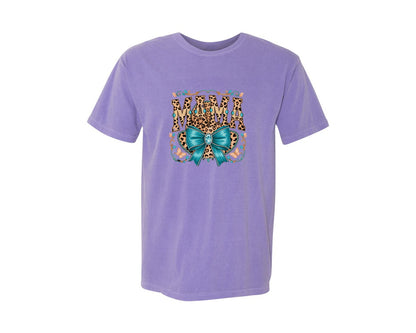 brand:Comfort Colors|color:Violet|Western Leopard Mama With Bow 3 Graphic T-Shirt