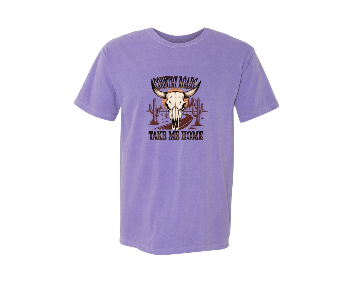 brand:Comfort Colors|color:Violet|Country Roads Take Me Home Western 5 Graphic T-Shirt