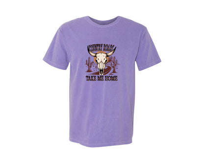 brand:Comfort Colors|color:Violet|Country Roads Take Me Home Western 5 Graphic T-Shirt