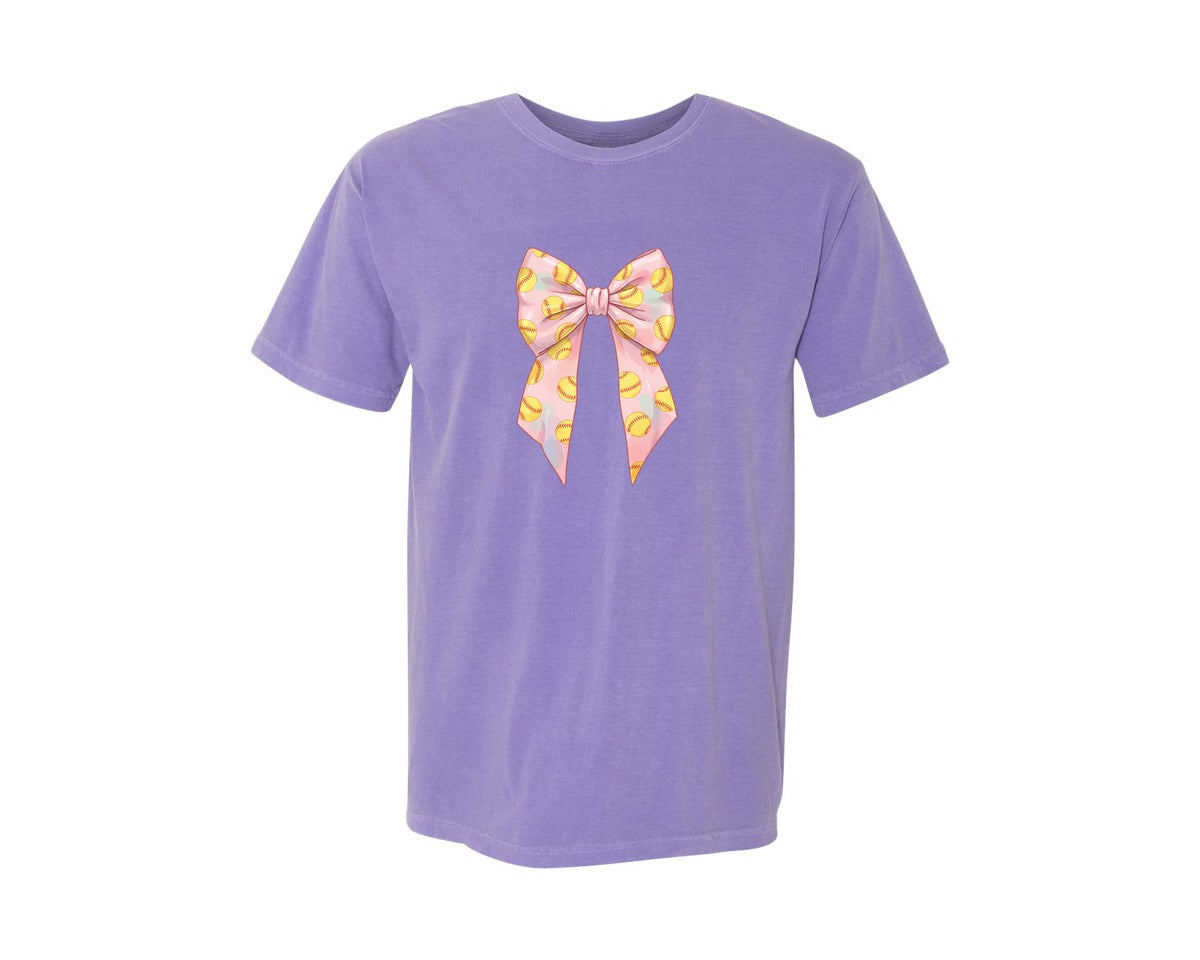 brand:Comfort Colors|color:Violet|Softball Bow Graphic T-Shirt