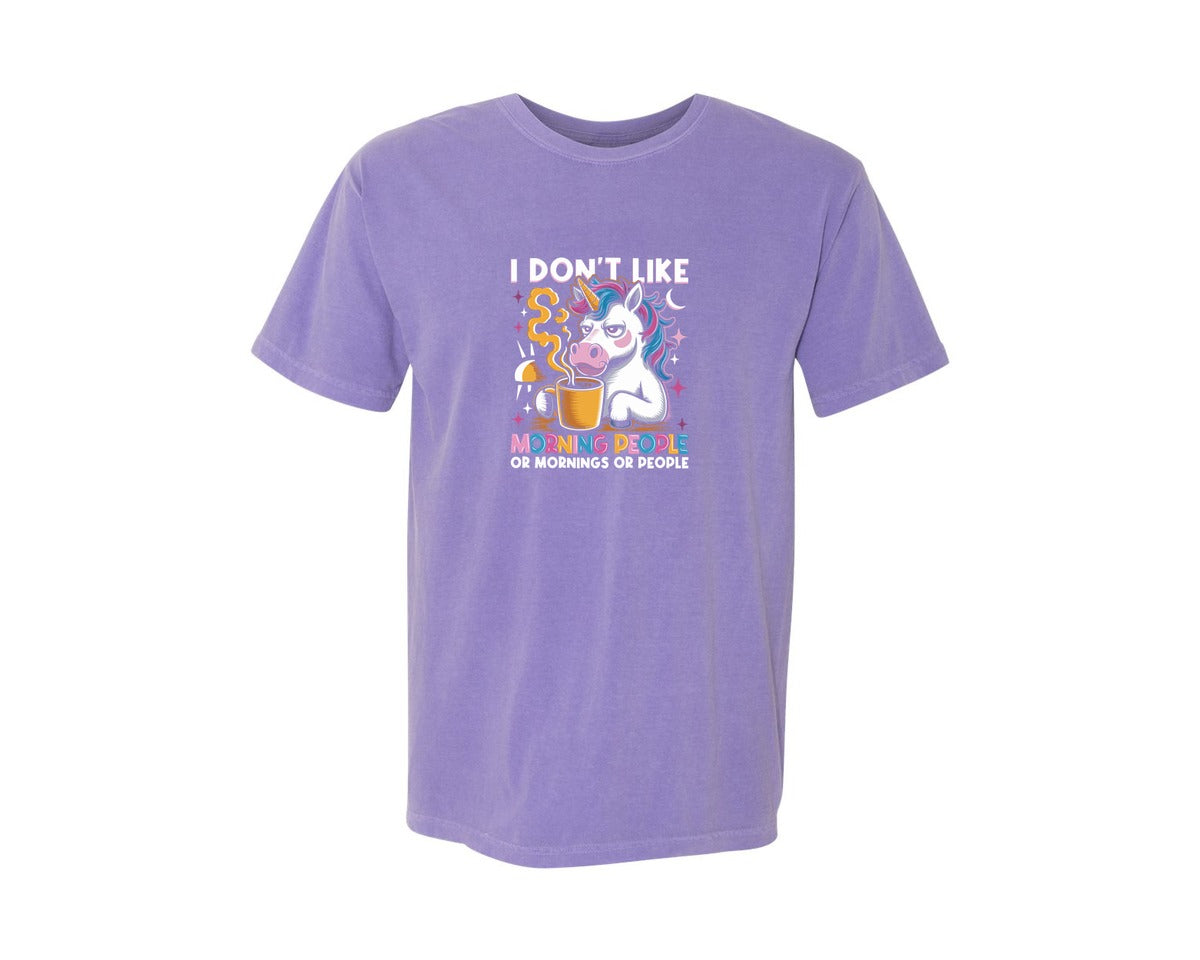 brand:Comfort Colors|color:Violet|I Dont Like Morning People Shirt Graphic T-Shirt