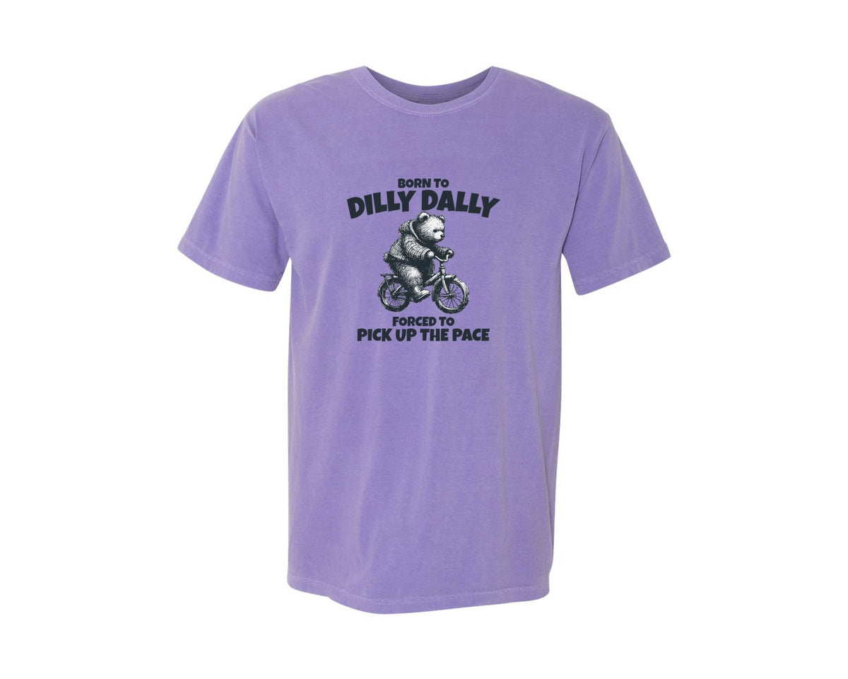 brand:Comfort Colors|color:Violet|Born To Dilly Dally Little Bear Shirt Graphic T-Shirt
