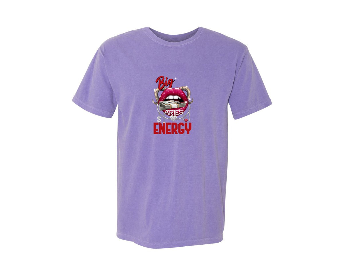 brand:Comfort Colors|color:Violet|Big Aries Energy Zodiac Money Graphic T-Shirt