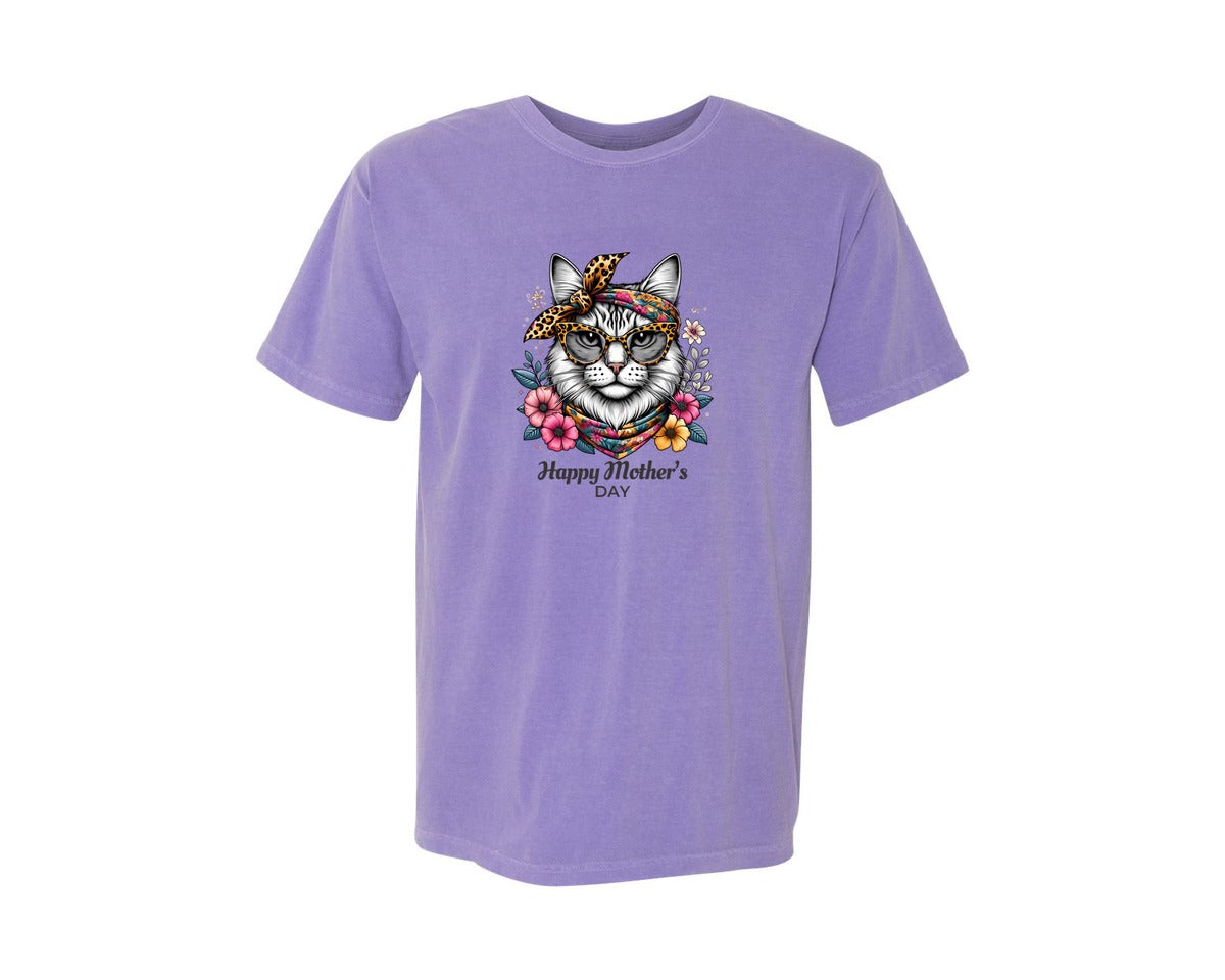 brand:Comfort Colors|color:Violet|Stylish Cat Illustration Mothers Day 7 Graphic T-Shirt