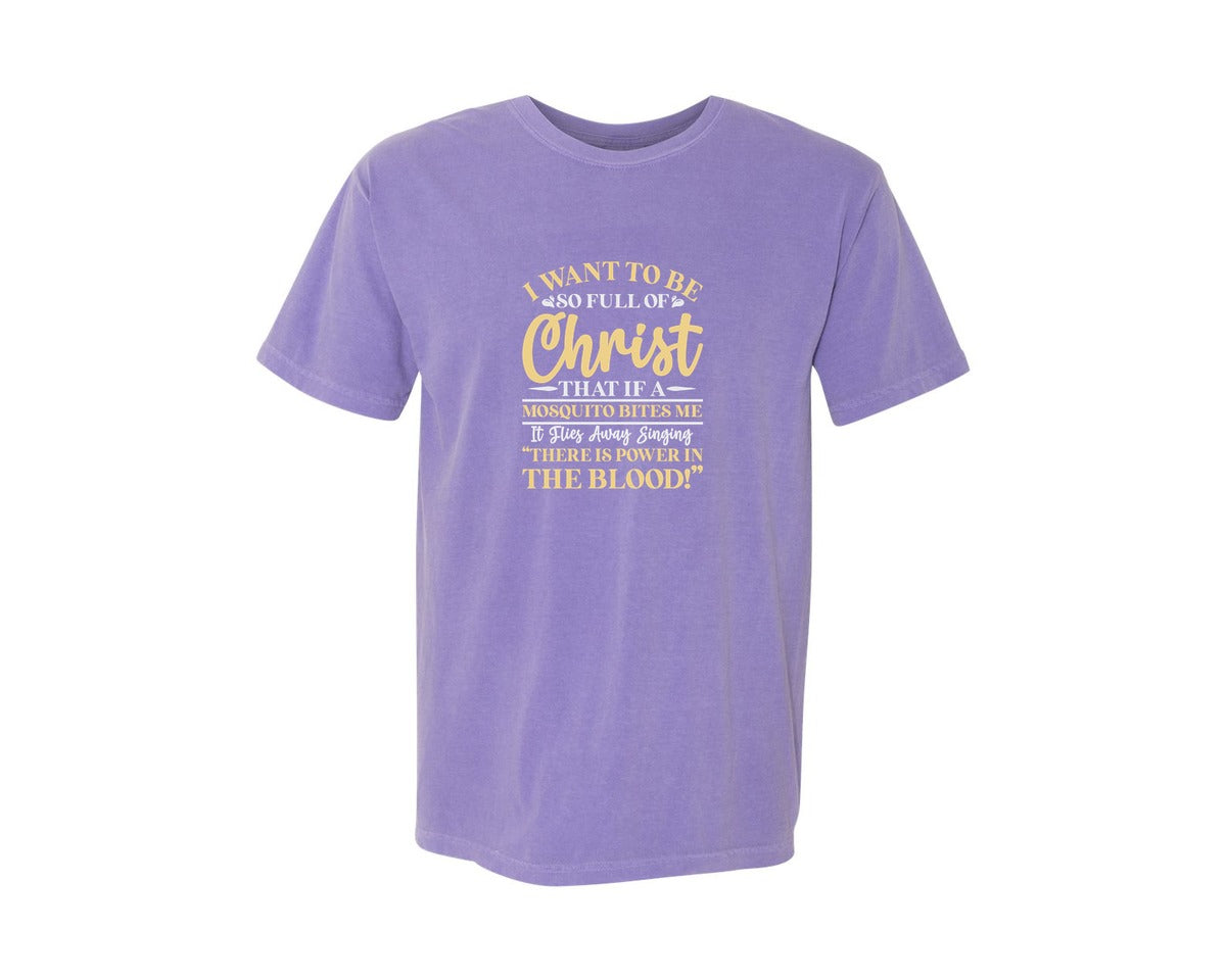 brand:Comfort Colors|color:Violet|Full Of Christ Mosquito Clip Art Graphic T-Shirt