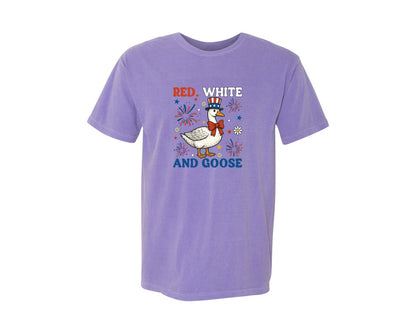 brand:Comfort Colors|color:Violet|Red White And Goose Funny 4Th July Graphic T-Shirt