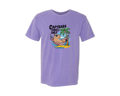 brand:Comfort Colors|color:Violet|Capybara Vibes Only Summer T Shirt Print Graphic T-Shirt