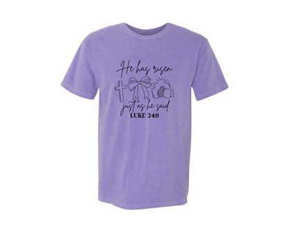 brand:Comfort Colors|color:Violet|He Has Risen Graphic T-Shirt
