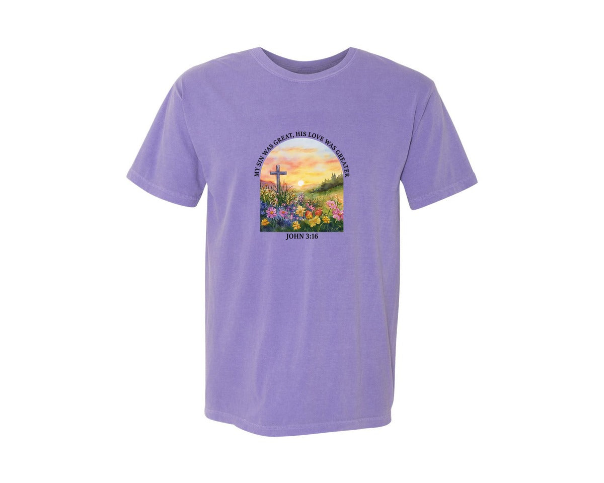 brand:Comfort Colors|color:Violet|Floral Christian Bible Verse Graphic T-Shirt