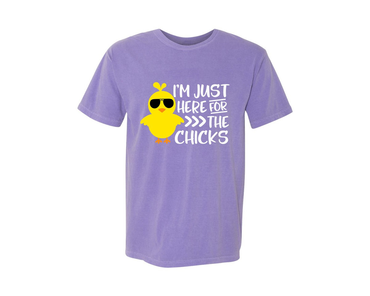 brand:Comfort Colors|color:Violet|I Am Just Here For The Chicks 4 Graphic T-Shirt