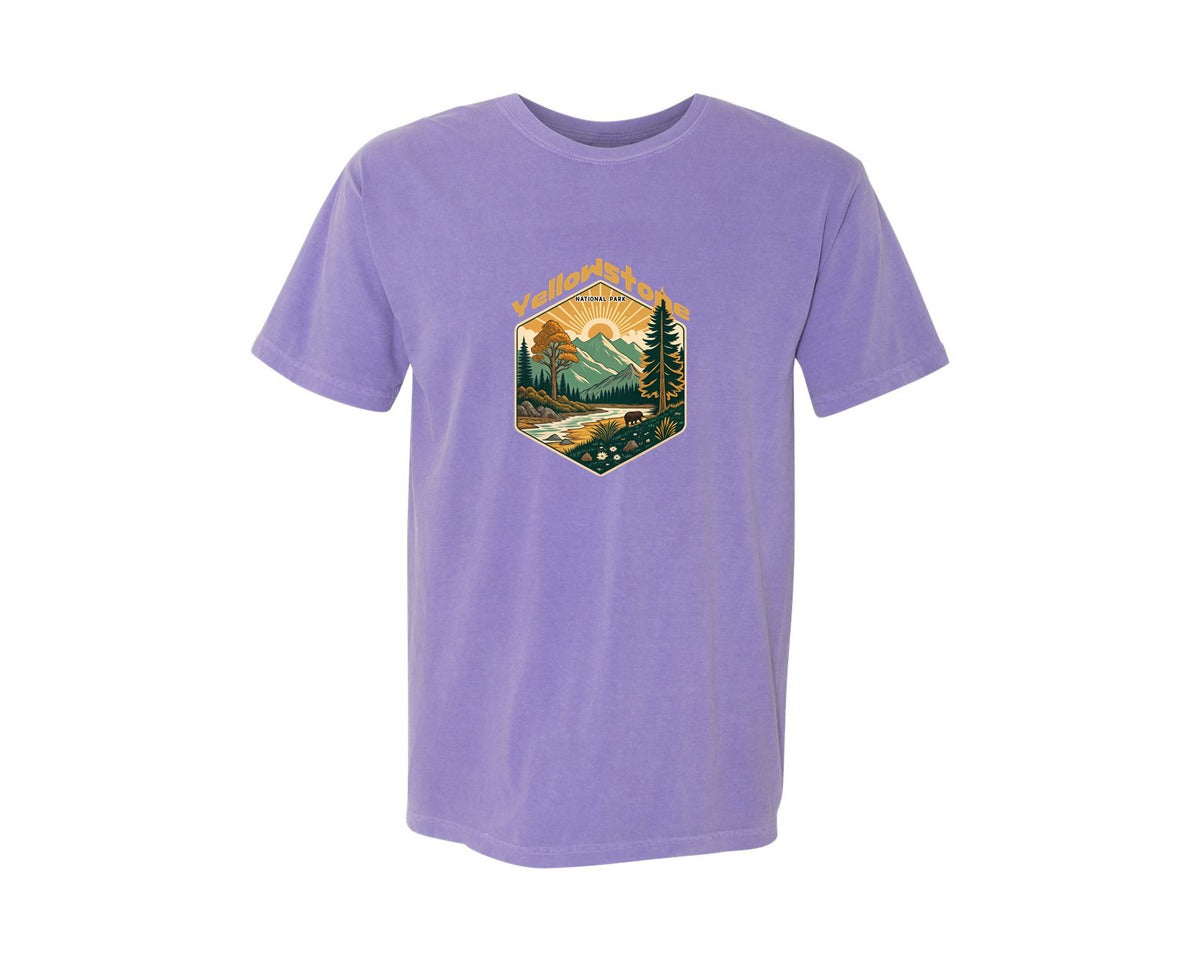 brand:Comfort Colors|color:Violet|Yellowstone National Park Design 2 Graphic T-Shirt