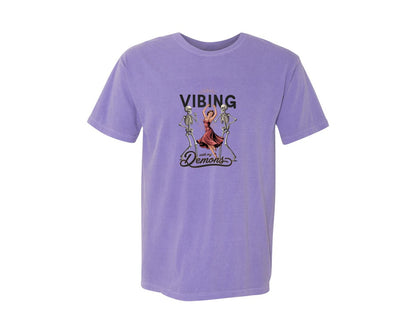 brand:Comfort Colors|color:Violet|Vibing With My Demons Retro Gothic 2 Graphic T-Shirt