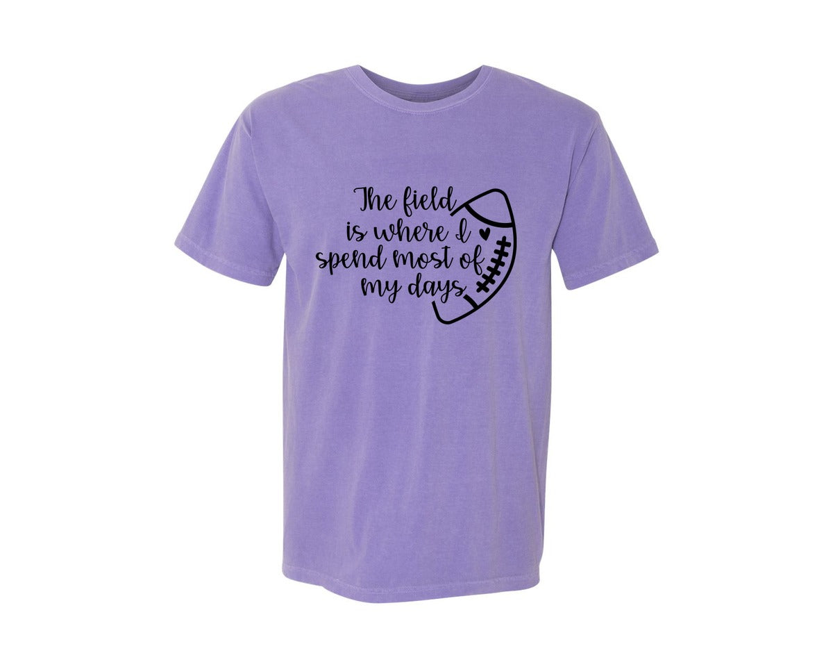 brand:Comfort Colors|color:Violet|Football Mom 103 Graphic T-Shirt