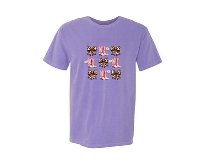 brand:Comfort Colors|color:Violet|Boots And Pink Bows Graphic Graphic T-Shirt