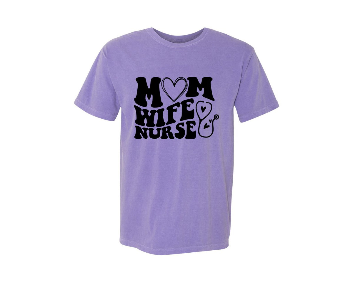 brand:Comfort Colors|color:Violet|Mom Wife Nurse Wavy Graphic T-Shirt