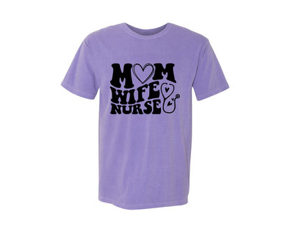 brand:Comfort Colors|color:Violet|Mom Wife Nurse Wavy Graphic T-Shirt