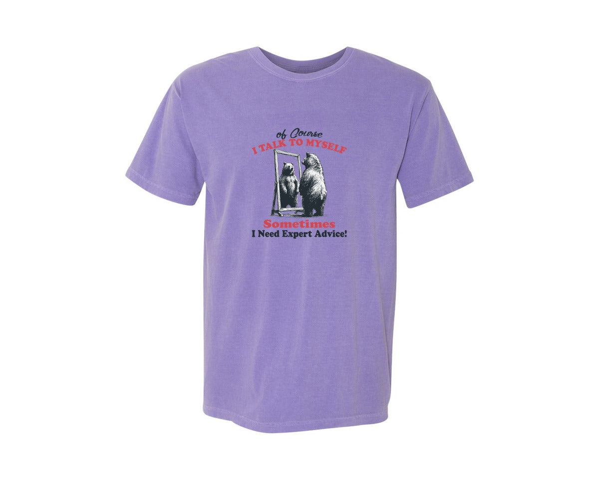 brand:Comfort Colors|color:Violet|I Talk To Myself Sometimes Bear Shirt Graphic T-Shirt