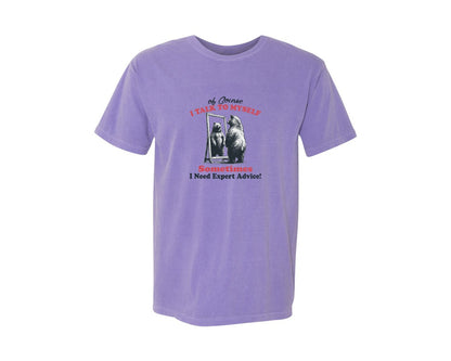 brand:Comfort Colors|color:Violet|I Talk To Myself Sometimes Bear Shirt Graphic T-Shirt
