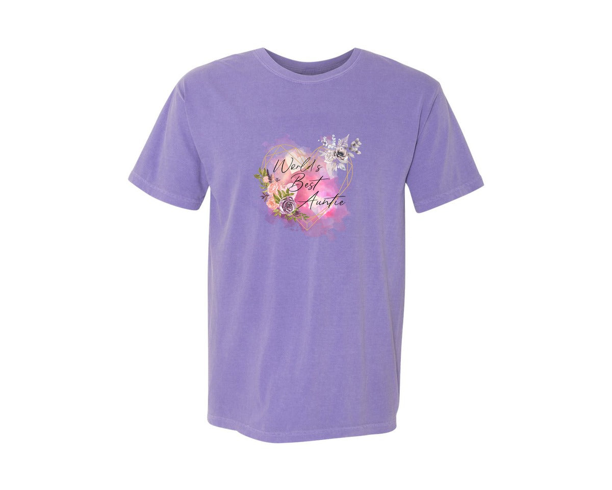 brand:Comfort Colors|color:Violet|Worlds Best Auntie Heart Graphic T-Shirt